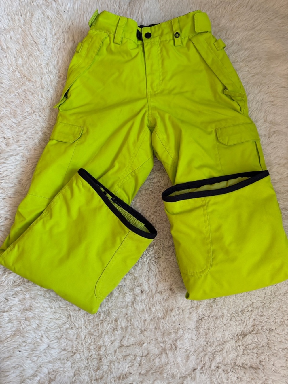 Kids High-Visibility Lime Green Cargo Snow Pants - Unisex